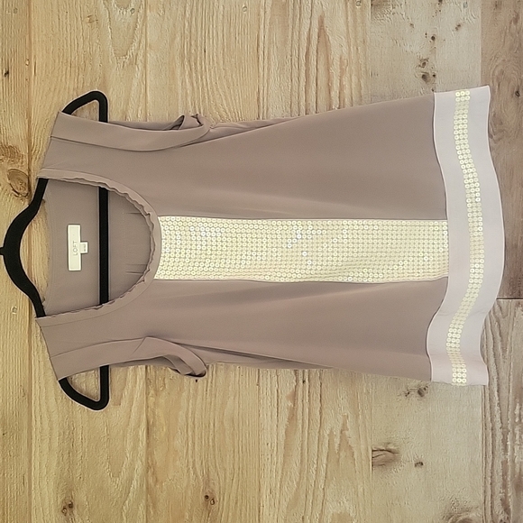Loft Brown Sleeveless Top with Cream Sequin Trim Size XSmall - Picture 1 of 6